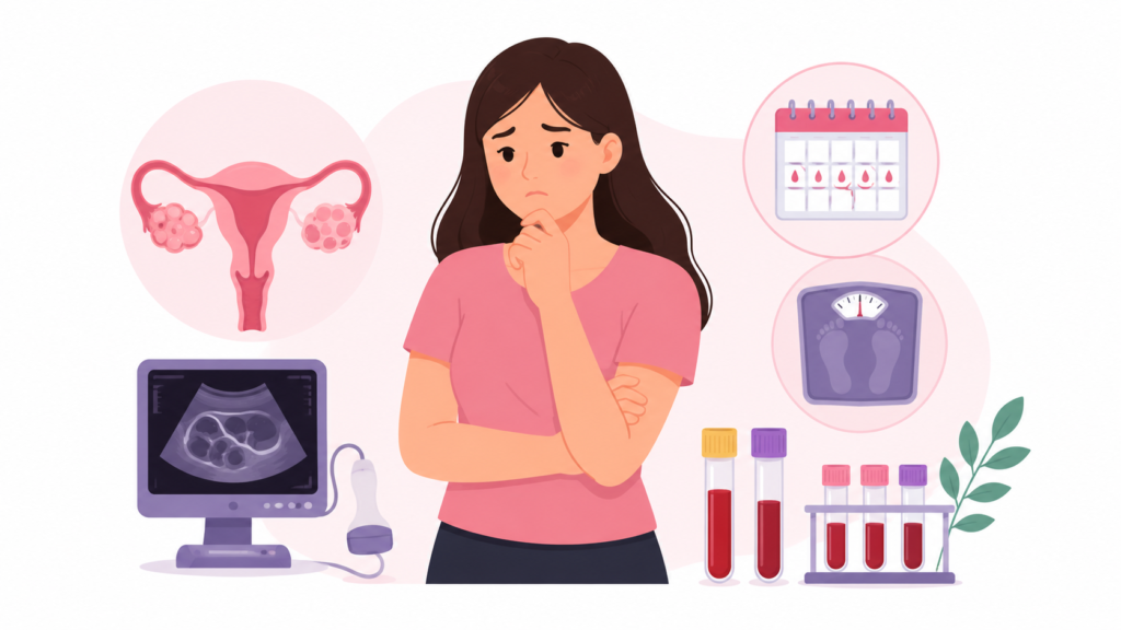 মাসিক ঠিকমতো হচ্ছে না? PCOS Test দরকার হতে পারে chatgpt image may 19, 2026, 05 27 17 pm